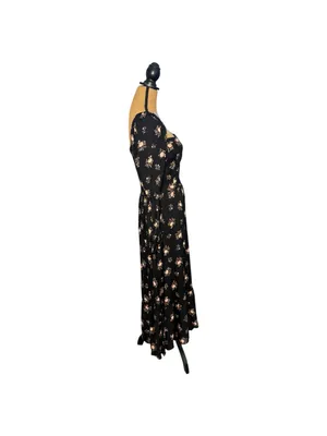 Reformation Mica Midi Dress Womens 12 Black Floral Whimsigoth Practical Magic thumbnail 3