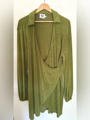 Princess Polly Party Time Olive Green Knit Top-‎ Mini Dress Sz 16 Comfy Flowy thumbnail 3