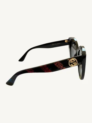 Gucci GG0327S Rainbow Glitter Sunglasses Black Cat Eye New Full Set Box thumbnail 6