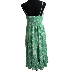 American Eagle Corset Tiered Floral Cotton Midi Dress Medium Women’s Green thumbnail 3