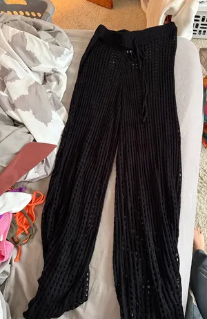 Nordstrom Black Crochet Wide-Leg Coverup Pants thumbnail 1