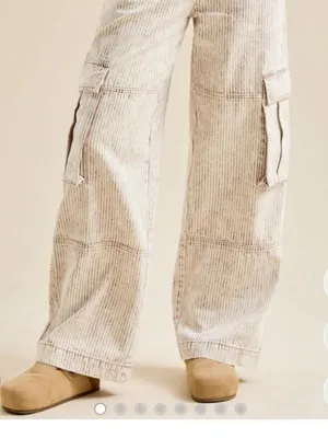 Arula Charli Mocha Ivory Stripe Cargo Pants NWT 2X thumbnail 3