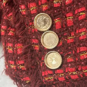 Tory Burch Tweed Boucle‎ Blazer Red Gold Metallic Designer Luxe Preppy Women 8 thumbnail 9