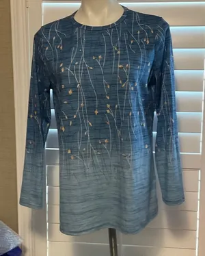 Stylish Blue Patterned Long Sleeve Women's Top thumbnail 1