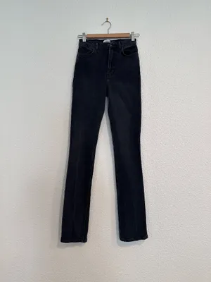 reformation camilla vintage erie black high waisted back ankle zip flare jean thumbnail 3