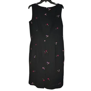 Talbots Black Sleeveless Sheath Dress with Pink Floral Embroidery Size 14 thumbnail 2