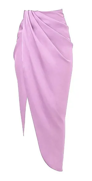 House Of CB CONSTANCE LILAC SILKY SATIN DRAPED SKIRT thumbnail 2