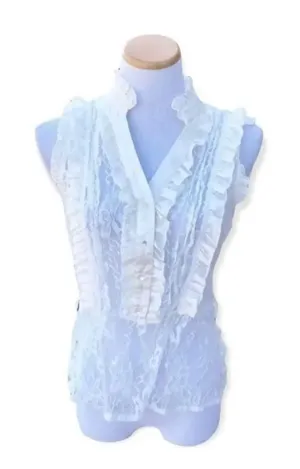 Womens Annabelle Lace Semi-Sheer Sleeveless Sweetheart Top - Sz L thumbnail 1