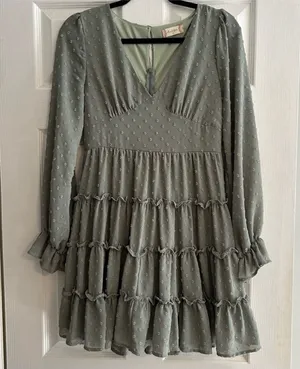 Altar’d State Green Swiss Dot long sleeve mini dress thumbnail 1