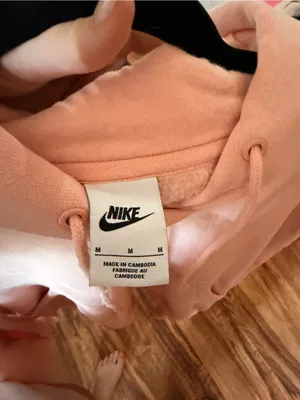 Nike Women's Light Pink Cropped Hoodie with White Swoosh thumbnail 3