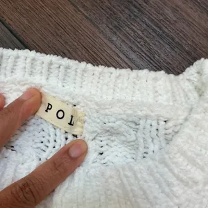 POL Cable Knit Oversized Sweater White Crew Neck Cropped JST371B PLUS Size 1X/2X thumbnail 2