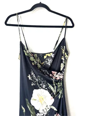 Lulus Remarkable Entrance Black Floral Print Satin Midi Dress Size XS thumbnail 3