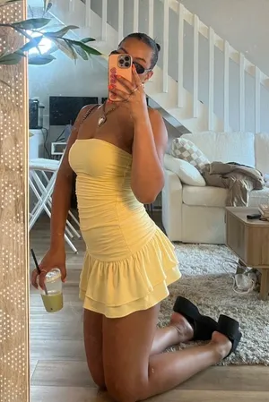 Windsor here comes the sun strapless ruffled mini dress thumbnail 1