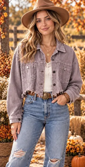 POL Cropped Corduroy Jacket in Taupe thumbnail 1