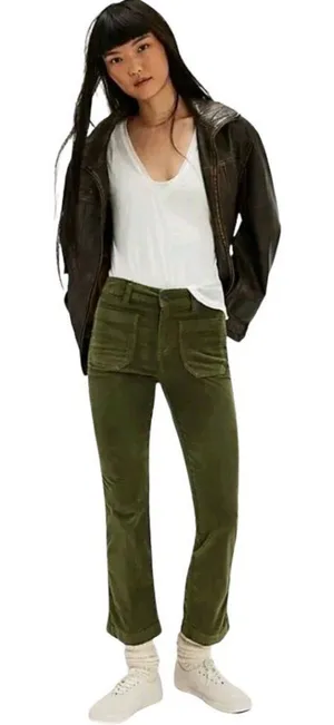 Free People High Time Velvet Kick Flare Pants Women's 6 Chive Green Festival NWT thumbnail 1