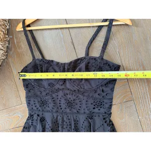 Zara Eyelet Bustier Mini Dress Womens Black Medium Cotton Smocked Back‎ LBD thumbnail 7