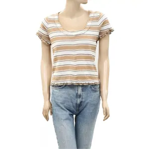NWT Free People Garner Tee Shirt Top Striped Ruffle Short Sleeve Size Small thumbnail 5