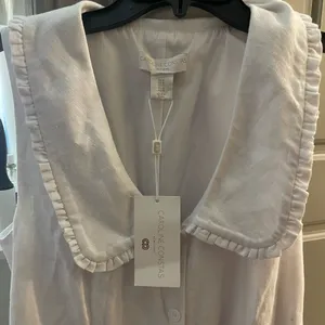Revolve NWT Caroline Constas Petter Pan Collar White Linen Blend Mini Dress. Size 8 thumbnail 3