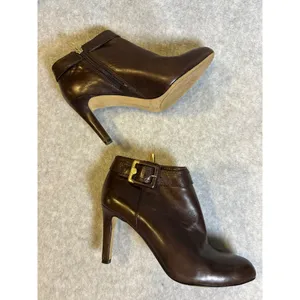 Vince Camuto Brown Leather Ankle Boots Womens Stiletto Heel Buckle Booties thumbnail 6