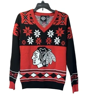 Chicago Blackhawks NHL Ugly Christmas Sweater Official‎ V Neck Women's Size M thumbnail 1