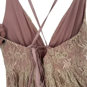 NWT Lulus Lace Up Back Lace‎ Maxi Dress Deep V Neck High Slit Blush Pink Size XS thumbnail 10
