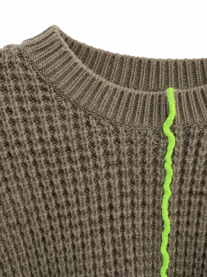 New IN Women’s Waffle Knit Sweater Medium Brown Neon Contrast Stitch thumbnail 7
