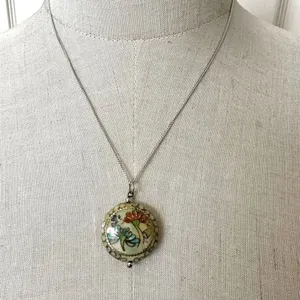 Vintage cloisonné butterfly pendant necklace thumbnail 3