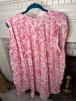 Umgee Pink White Floral Pleated Tie Neck Blouse Top Medium thumbnail 3