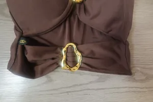 Naomi Luxxo buckle bikini top sweetheart neckline in brown and gold size medium. thumbnail 3