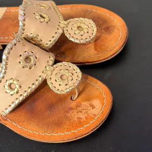 Jack Rogers Flat Sandals Womens 6 Whipstitch Leather Thong preppy Casual thumbnail 5