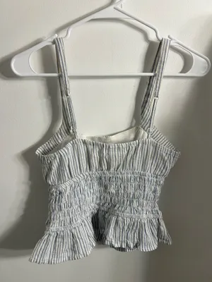 Japna Smocked Peplum Blue and White Striped Crop Top thumbnail 2