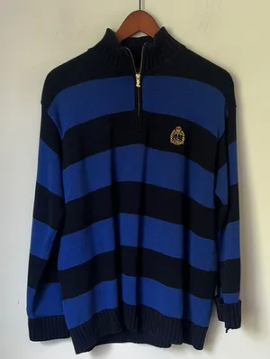 Ralph Lauren Royal Blue Navy Stripe Pullover Cotton Sweater nautical Sz Large ♟️ thumbnail 1