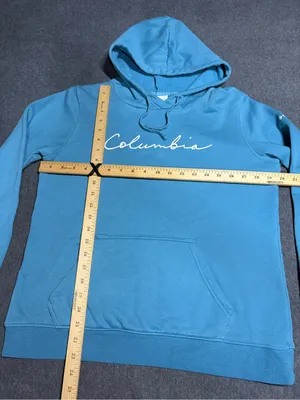 Columbia Women’s Blue/Teal Script Logo Pullover Hoodie Size S thumbnail 4