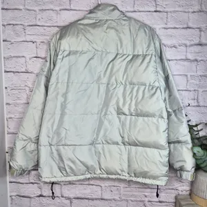 LL Bean Womens Large Goose Down Puffer Jacket Coat Vintage Silver Metallic Gray thumbnail 8