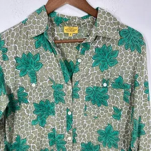 Roberta Roller Rabbit Green Mini Shirt Dress Palm Leaf Cotton Classic Preppy thumbnail 4