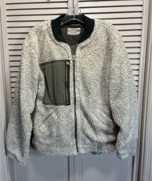 We The Free Jacket Womens Sherpa Bomber Zip Up Size XS Pockets Ivory/Green Lined thumbnail 1