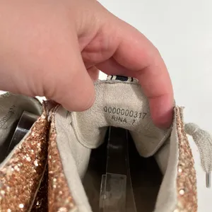 Shu Shop Rina Rose Gold Glitter Star Print High Top Lace Up Sneakers Distressed thumbnail 5