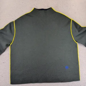 Tory Burch Double Faced Mock Neck Sweater Green Wool Blend Yellow Piping Small thumbnail 3