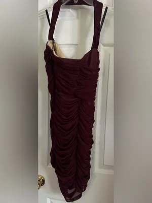 Michael Costello x REVOLVE Honor Mini Ruched Dress in Dark Plum thumbnail 5