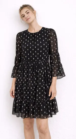 DKNY Metallic Chiffon Mini‎ Dress Black Gold Sz 6 thumbnail 1
