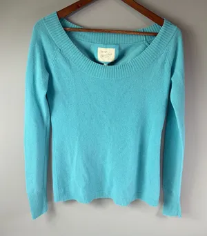 Old Navy Vintage Y2K Light Blue 100% Cashmere Scooped Neck Sweater Women's Sz S thumbnail 1