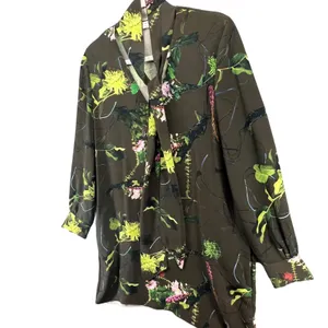 Babaton Tunic Mini Dress‎ S Green Floral Tie Neck Pockets Fairy Grunge Whimsy thumbnail 3