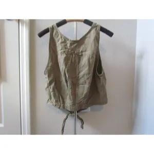 Free People Utility Vest Small Olive Green Linen Blend Tie Front Cropped Boho thumbnail 2