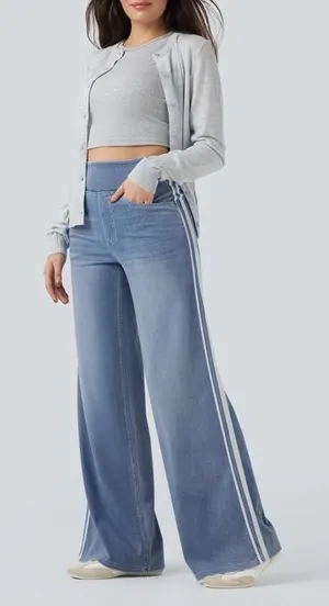 Halara Jeans Women's Small Sunset Blue Flex High Waisted Stripe Wide Leg Flowy thumbnail 1