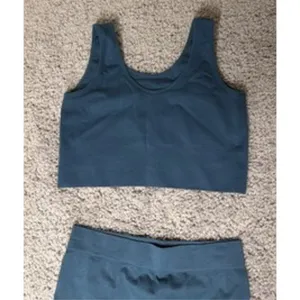 Women SHEIN Seamless Ribbed Activewear Set Sports Bra Biker Shorts Blue Large thumbnail 3