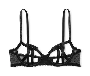 Victorias Secret Black Strappy Open Quarter Cup Bra Rhinestone‎ Bows Size Large thumbnail 1