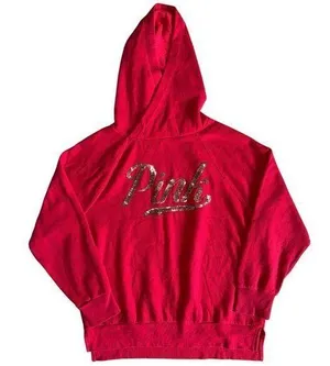 Victoria’s Secret PINK pink Red Long Sleeve Gold Sequin Hoodie jacket Small VS thumbnail 1