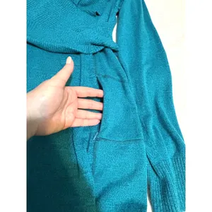 Athleta Teal Sweater Dress 2X Cowl Neck Tunic Organic Cotton Wool Pockets thumbnail 7