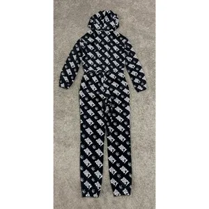 Y2K JUICY COUTURE Velvet Logo Print Hooded Jumpsuit Black Velour Vintage Glam XS thumbnail 6