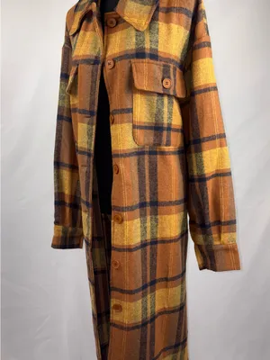 SheIn Plaid Trench Coat in Mustard & Brown thumbnail 4